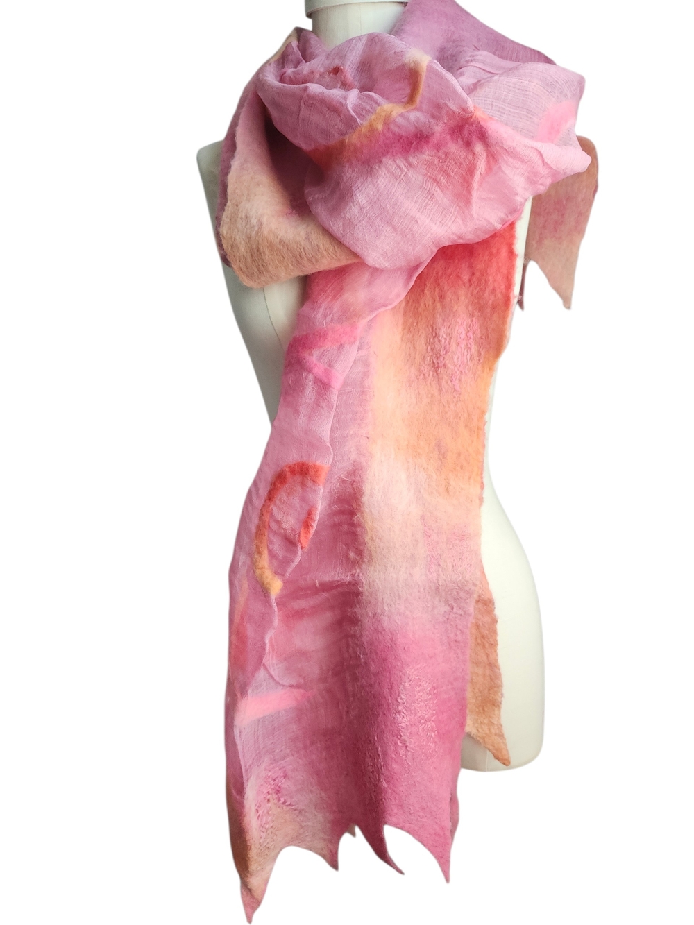 Nuno Hand Crafted Dyed Felted Wool Wrap Abstract Lightweight Wearable Art 23x68
